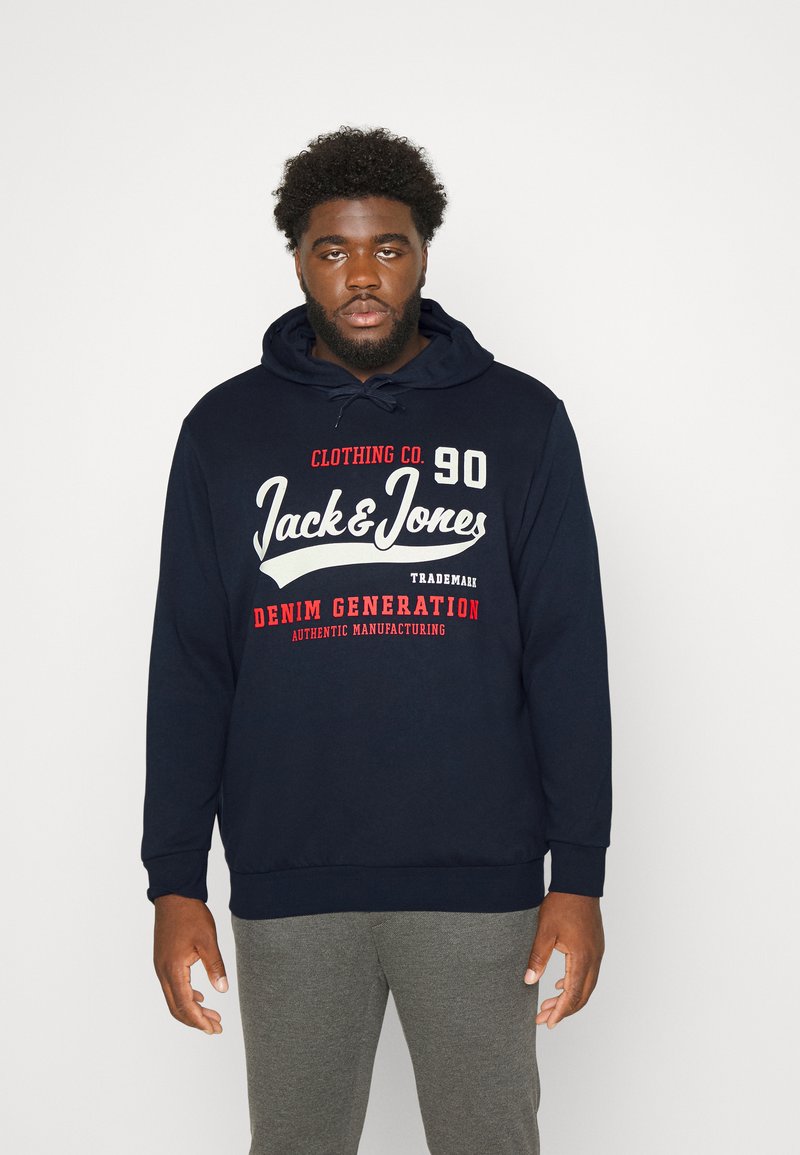Jack & Jones JJELOGO HOOD PLUS SIZE - Hoodie - dark blue