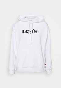 Felpa bianca in cotone con tasca frontale; presenta un logo Levi's nero e cordini sul cappuccio. Polsini e fondo a coste.