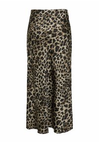 Gonna lunga con stampa leopardata realizzata in tessuto morbido, caratterizzata da vita alta, silhouette fluida e tonalità di beige, marrone e nero.