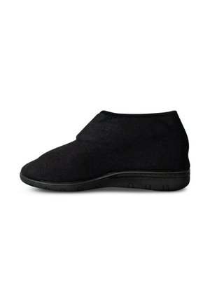 Bottines noires en matériau souple, avec un bout rond et une tige texturée. La semelle est noire avec un motif de semelle pour une meilleure adhérence.