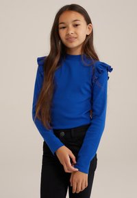 WE Fashion GERIBD MET RUCHES - Tops ar garām piedurknēm - blue