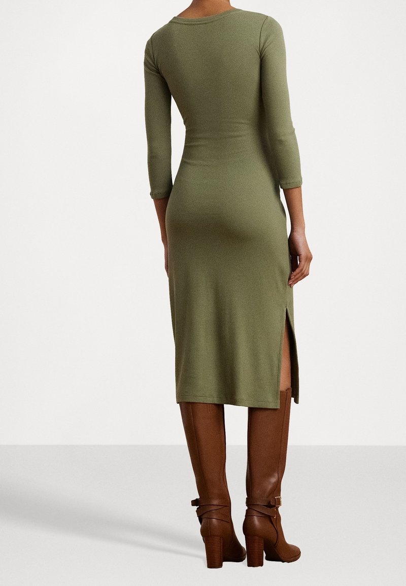 ralph lauren green jersey dress Lauren Ralph Lauren Dress Size 14 Green Shift Jersey V-Neck Bell Sleeves  FLAW