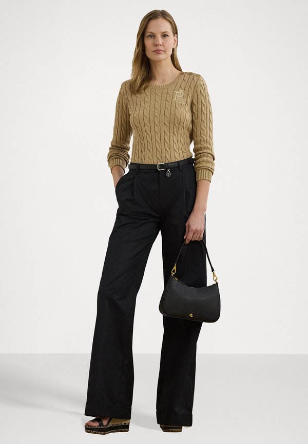 BUTTON TRIM CABLE KNIT COTTON JUMPER - Jumper - camel2