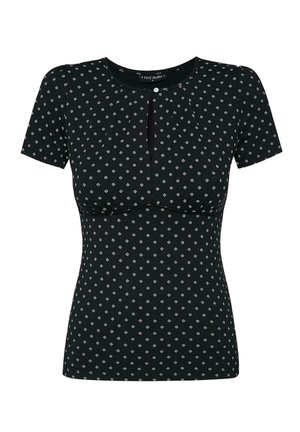 Maglietta Donna Vive Maria Vintage Émelie – Nero Con Fiori, Scollo Con Occhiello E Bottone (Viscosa Ed Elastan)