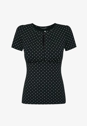 Maglietta Donna Vive Maria Vintage Émelie – Nero Con Fiori, Scollo Con Occhiello E Bottone (Viscosa Ed Elastan)