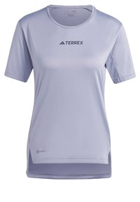 Lichtpaarse Terrex sport T-shirt met korte mouwen, ronde hals, logo op de voorkant en een verlengde achterzoom met zijsplitten.