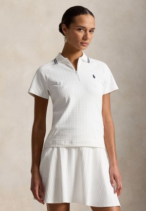 Polo Ralph Lauren CABLE JACQUARD QUARTER-ZIP POLO SHIRT - Polo - ceramic white/refined navy