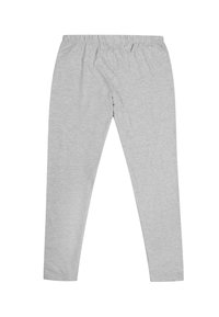 Graue Leggings mit elastischem Bund, hergestellt aus weichem, leichtem Material. Sie besitzen einen geraden Schnitt und eine glatte Textur ohne Muster oder Akzente.