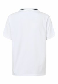 Witte polo shirt van katoen met een zwart gestreept kraag, met korte mouwen en een rechte zoom. Geen aanvullende patronen of details.