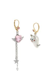 Betsey Johnson PEARL CRITTERS CAT WINGED HEART MISMATCH - Earrings - pink