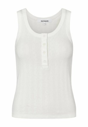 Bijela rebrasta majica bez rukava s okruglim izrezom i kopčanjem na četiri gumba, oznake Soft Rebels, veličine mala.