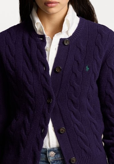 Polo Ralph Lauren CABLE KNIT WOOL CASHMERE CARDIGAN - Gilet - midnight purple