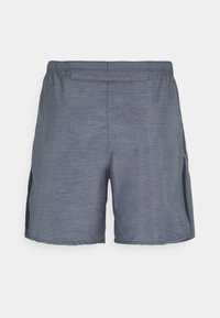 Herrarnas träningsshorts, lätt grått tyg med en melerad textur, elastisk midja och sidofickor. Inga synliga logotyper eller mönster.