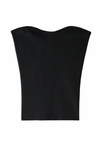 Zwart geribd gebreid top met een liefdeshals en gestructureerde pasvorm. Voorzien van een verticale ribbenpatroon en een soepele textuur over de hele stof.