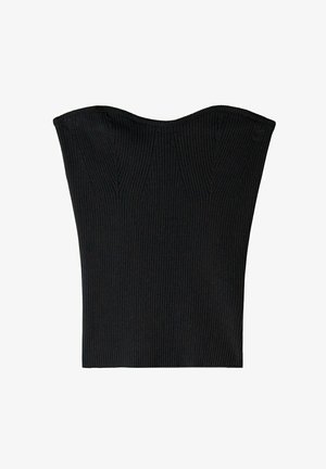 Czarna, prążkowana bluzka z serduszkowym dekoltem i dopasowanym krojem. Posiada pionowy wzór prążków oraz gładką teksturę na całej powierzchni.