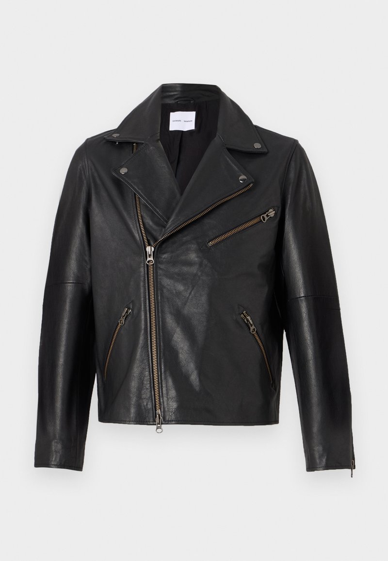 Samsøe Samsøe Leren jas zwart