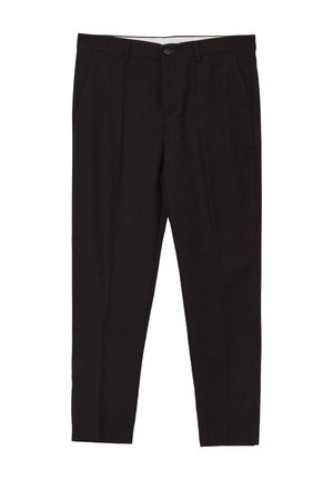 Pantaloni in lana nera con design a gamba dritta, pences frontali e tasche laterali discrete. La chiusura è dotata di un bottone e una cerniera.