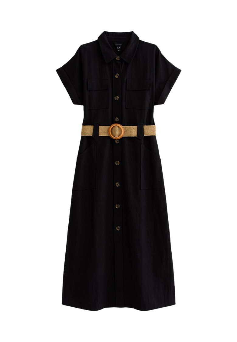 New Look SHORT SLEEVE BELTED UTILITY MIDI - Shirt dress - black - Zalando
