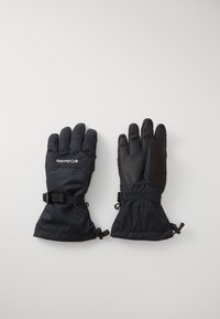 Svarte isolerte hansker med quiltet design, som har en sikker håndleddsstropp og teksturert håndflate for bedre grep.