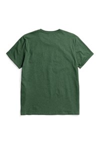 Groene katoenen t-shirt met een ronde hals, korte mouwen en een gladde textuur. Eenvoudig ontwerp zonder extra patronen of grafische elementen.