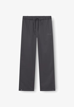 Veekindlad, kerged, tumedHallid püksid elastse vöökoha ja reguleeritava nööriga. Omavad lihtsat kujundust ja ei sisalda taskuid.