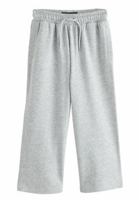 Graue Sweatpants mit lockerem Schnitt, ausgestattet mit einem elastischen Bund, Kordelzugverschluss und Seitentaschen. Weicher, strukturierter Stoff.