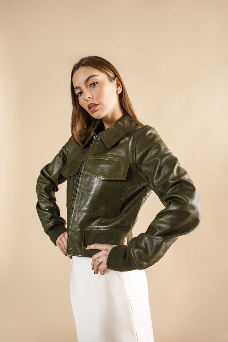 Veste En Cuir MAZE ANASTASIA Verte - Taille XL (convient M/L) - Occasion Très Bon état
