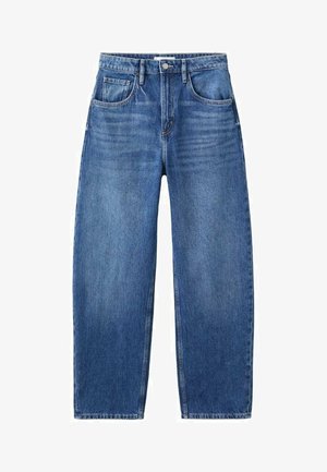 Lyseblå jeans lavet af denim, med høj talje, lige ben, fem lommer og knaplukning. Minimal falmning og syningsdetaljer.