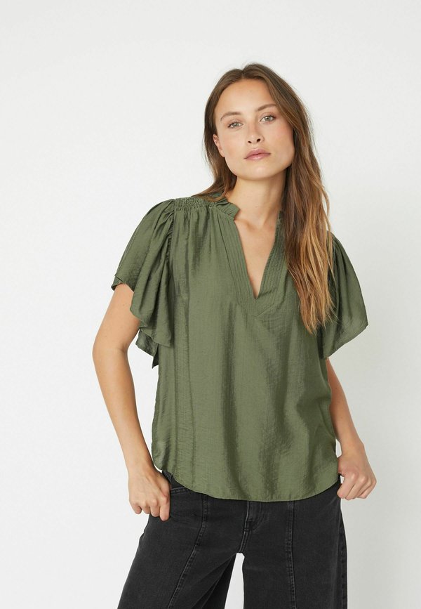 HERACC SS FRILL TOP - Bluse - army