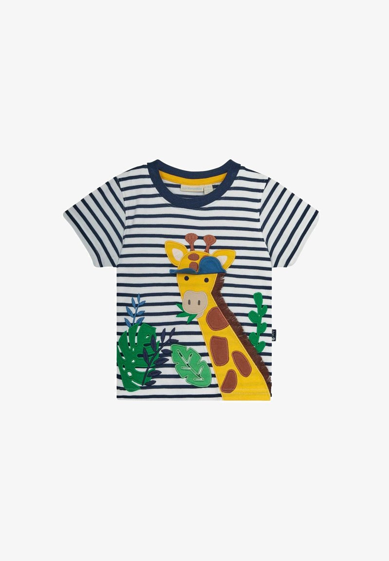 JoJo Maman Bébé REGULAR FIT - Apdrukāts T-krekls - white navy stripe giraffe