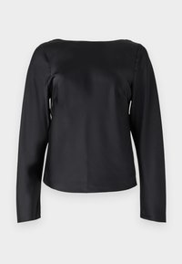 Long-Sleeve Satin Cowl-Back Top - Blouse - black beauty