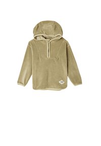 Fleece hoodie i olivgrön med dragkedja vid halsen, långa ärmar och en sidopatch med logotyp. Mjuk textur och avslappnad passform.