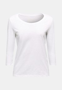 Witte, lange mouwen t-shirt van lichtgewicht stof, met een brede ronde hals en een eenvoudig, niet-bloemrijk ontwerp.