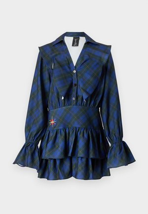Sinead Gorey TARTAN RUFFLE MINI DRESS - Vestido informal - blue