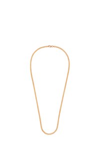 Naszyjnik z metalowym wykończeniem w kolorze złotym o gładkim, zaokrąglonym kształcie. Posiada prosty zamek oraz ciągły owalny kształt, idealny do noszenia warstwowego lub samodzielnie.