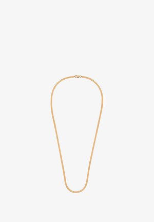 Naszyjnik z metalowym wykończeniem w kolorze złotym o gładkim, zaokrąglonym kształcie. Posiada prosty zamek oraz ciągły owalny kształt, idealny do noszenia warstwowego lub samodzielnie.