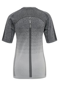 T-shirt de sport manches courtes avec dégradé de tons gris, rayures verticales noires au centre du dos et motif tricot texturé.