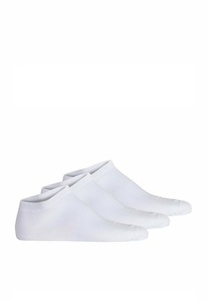 White ankle socks made of cotton blend. They feature a ribbed texture and a low-cut design, ideal for casual wear. Pack of three pairs.