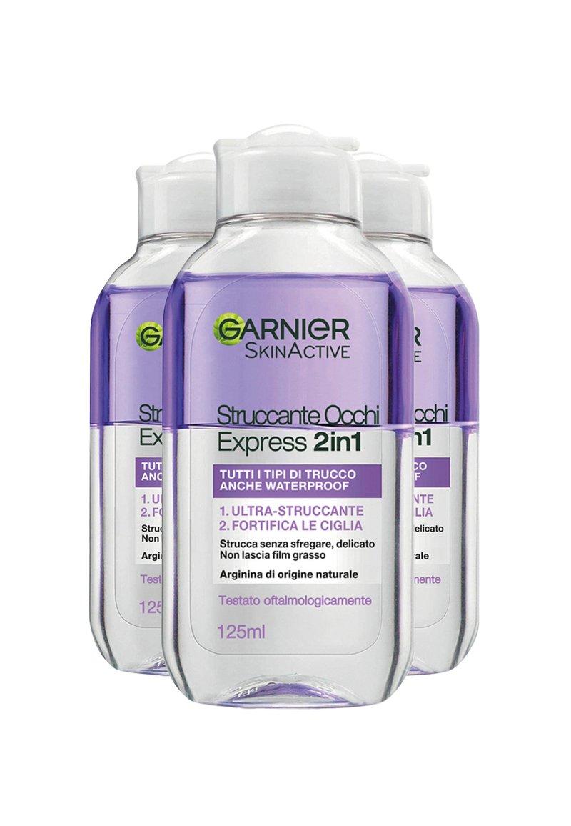 Garnier - STRUCCANTE OCCHI EXPRESS 2IN1, ADATTO ANCHE AL MAKE UP WATERPROOF, 125 ML - 3 PACK - Struccante - trasparente, Ingrandire