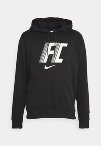 Felpa nera con cappuccio in tessuto morbido, dotata di tasca a marsupio e caratterizzata da un grande logo bianco "FC" e dallo swoosh Nike sul davanti.