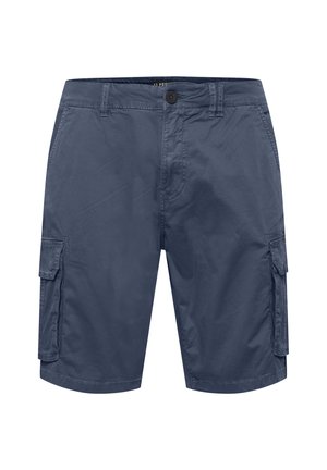 Bermuda cargo blu navy realizzati in tessuto leggero, con due tasche laterali, due tasche cargo e chiusura a bottone con passanti per cintura.