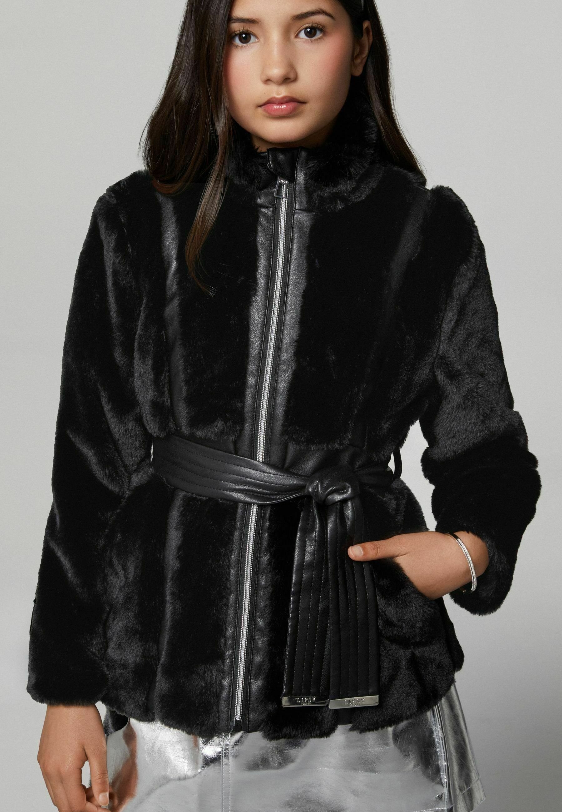 Marks & Spencer FAUX FUR HOODED - Short coat - black/mottled black