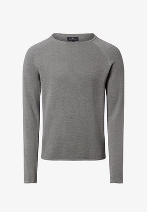Grijze trui met lange mouwen, gemaakt van gestructureerde breistof. Voorzien van een ronde hals en geribbelde manchetten met een ontspannen pasvorm. Eenvoudig ontwerp zonder zichtbare patronen.