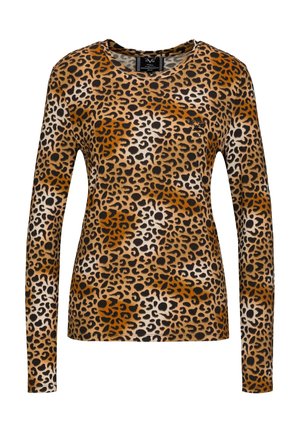 Langarmshirt im Animal-Print, in den Farben Braun, Schwarz und Creme. Weicher Stoff, runder Ausschnitt und taillierte Passform.