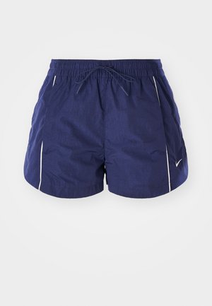 Mørkeblå treningsshorts laget av lett materiale, med snøring i livet og hvite detaljer på sidene. Korte og med avslappet passform.