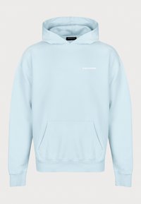 Hoodie azzurro chiaro realizzato in un morbido tessuto, con tasca a marsupio sul fronte e logo "PEGADOR" bianco sul petto, con polsini e orlo a costine.