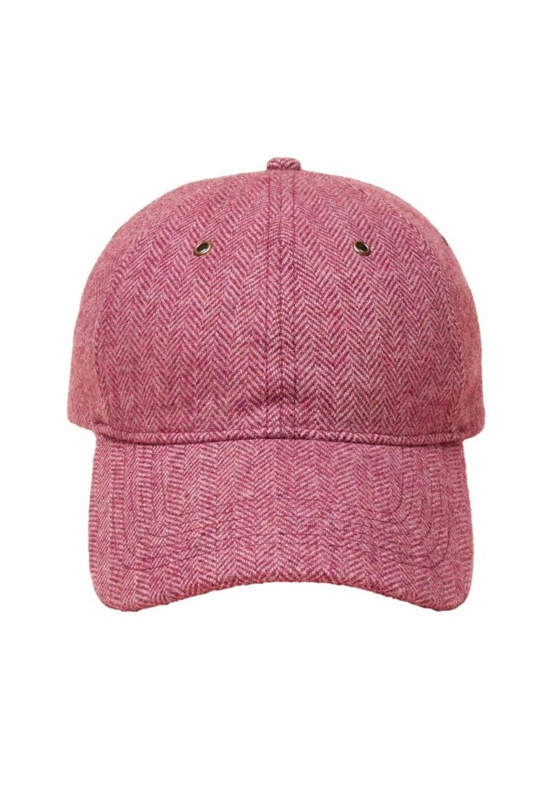 Șapcă cu model în zigzag roz, realizată dintr-un material texturat. Are o vizieră curbată și orificii metalice pentru ventilație.