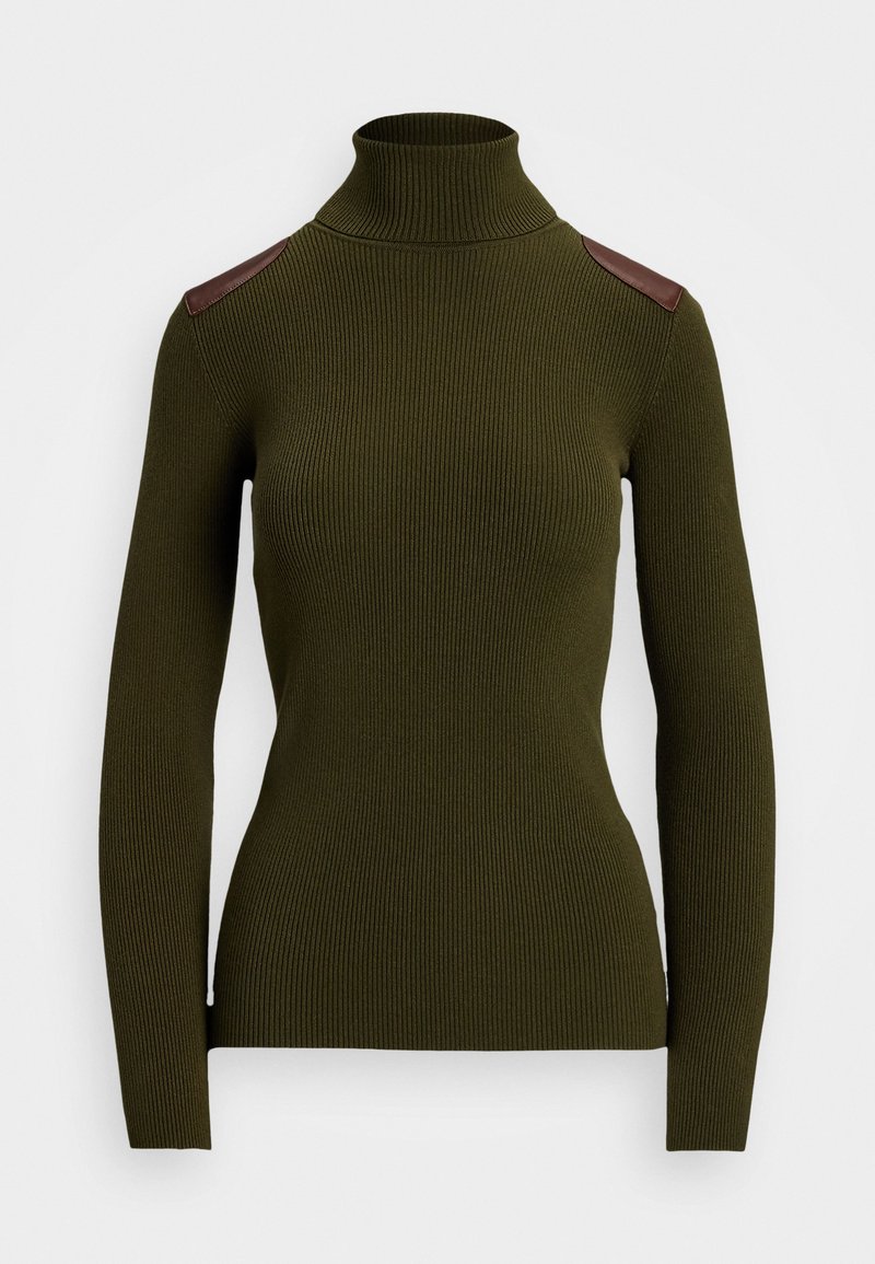 Lauren Ralph Lauren FAUX LEATHER-TRIM RIB KNIT ROLL NECK - Pulóver - botanic green