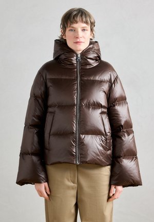 JACKET SHINY WITH HOOD WIDER SLEEVES - Sulejope - shaded brown