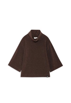 Brončana majica od šim rastvorljive tkanine s krojem na vratu i širokim trodjeljnim rukavima. Oznaka se nalazi u donjem lijevom kutu.